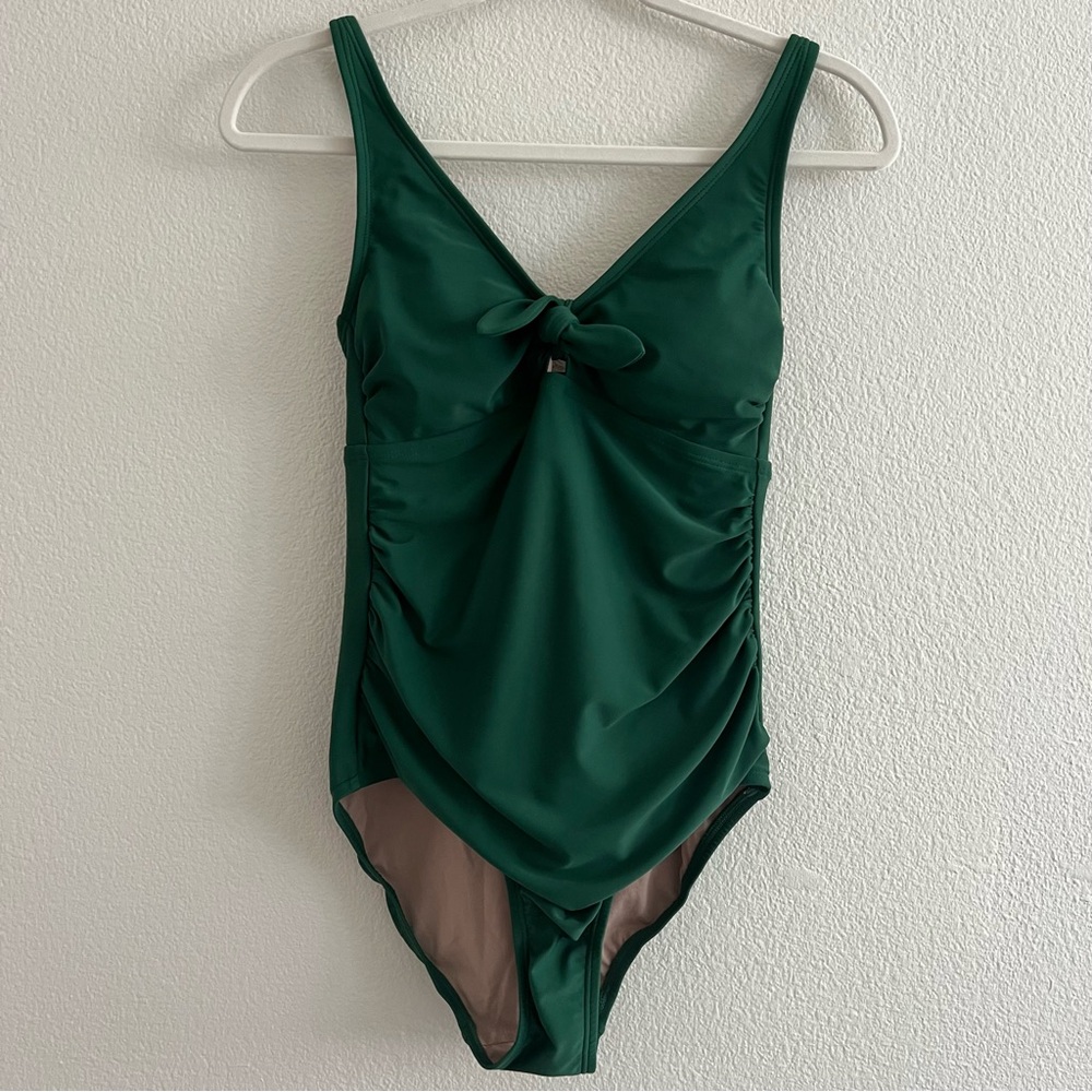 NWOT- Kona Sol Emerald Green One Piece Ruched Swimsuit with V-Neckline